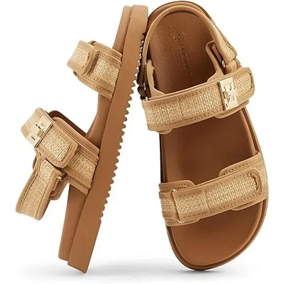 Lucky Step Womens Size 7.5 Tan Hook Loop Open Toe Double Strap Sandal Shoes - Picture 1 of 7